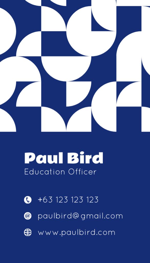 Education Officer's Blue Personal Business Card US Vertical Šablona návrhu