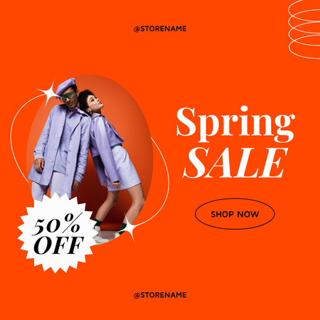 Ontwerpsjabloon van Instagram AD van Heldere lente-uitverkoop met Afrikaans-Amerikaans stel