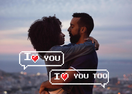 Platilla de diseño Couple in city hugging on Valentine's Day Postcard 5x7in
