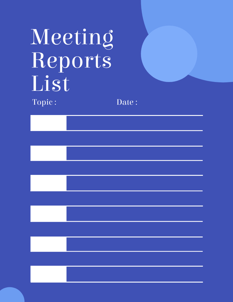 Meeting Reports List in Blue Notepad 8.5x11in Modelo de Design