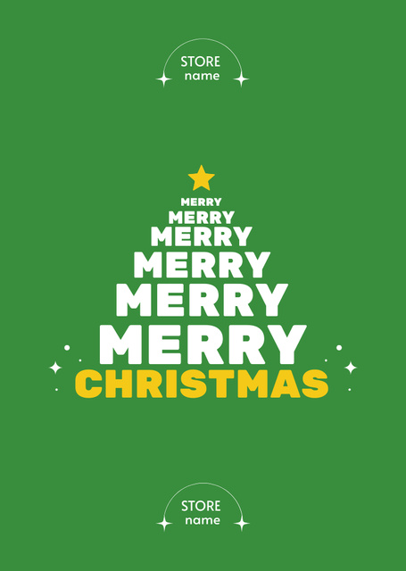 Christmas Greeting Words Shaped in Tree Postcard A6 Vertical – шаблон для дизайна