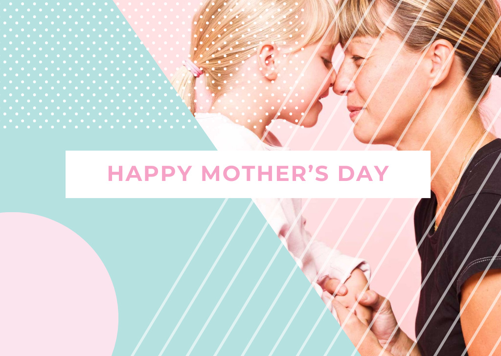 Happy Mother's Day with Mother and Daughter Postcard Šablona návrhu