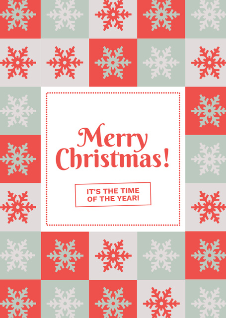 Gleeful Christmas Congratulations with Snowflake Pattern Postcard A6 Vertical Design Template
