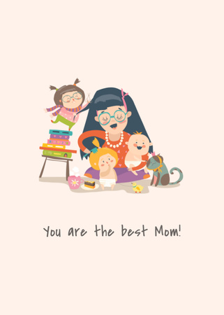 Mother's Day Holiday Greeting with Illustration of Family Postcard 5x7in Vertical Design Template