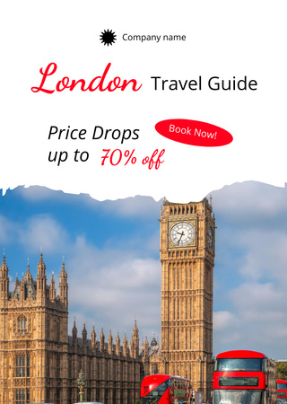 Modèle de visuel Guide de voyage de Londres avec réduction et réservation - Postcard A6 Vertical