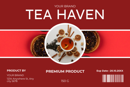 Flavorsome Tea With Orange In Cup Offer Label Design Template