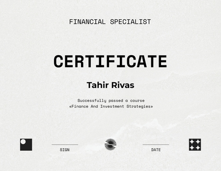 Plantilla de diseño de reconocimiento de graduación de especialista financiero Certificate 