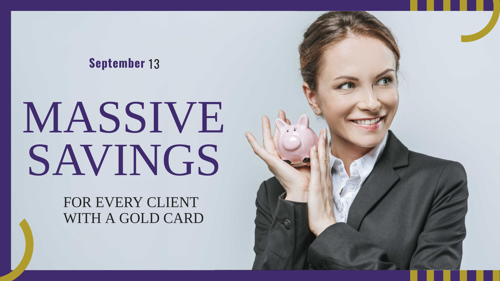 Businesswoman holding Piggy Bank FB event cover – шаблон для дизайна