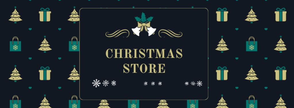 Christmas Store Offer with Fir Trees and Gifts Facebook coverデザインテンプレート