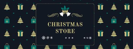 Designvorlage weihnachtsgeschäft mit tannenbäumen und geschenken für Facebook cover