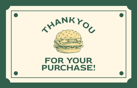 Thank You for Burger Purchase Green Business Card 85x55mm Design Template