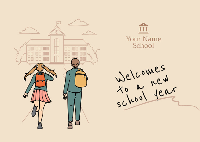 School Apply Announcement with Illustration of Pupils Postcard – шаблон для дизайну