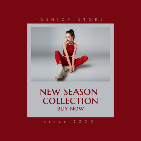 New Collection Sale with Stylish Woman in Red Instagram Design Template