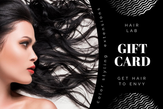 Beauty Salon Ad with Beautiful Brunette Woman Gift Certificate Design Template