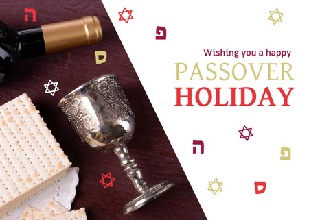 Happy Passover Holiday Greeting with Wine and Bread Postcard 5x7in Design Template