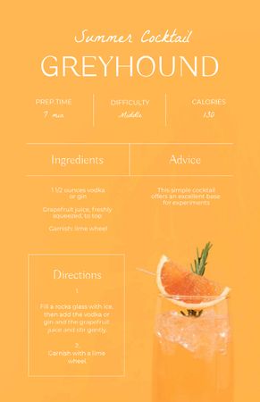 Summer Cocktail with Grapefruit in Glass Recipe Card tervezősablon