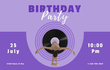 Birthday Party Announcement With Ballerina Invitation 4.6x7.2in Horizontal Design Template