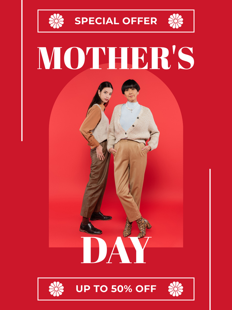 Stylish Mother with Daughter on Mother's Day Poster USデザインテンプレート