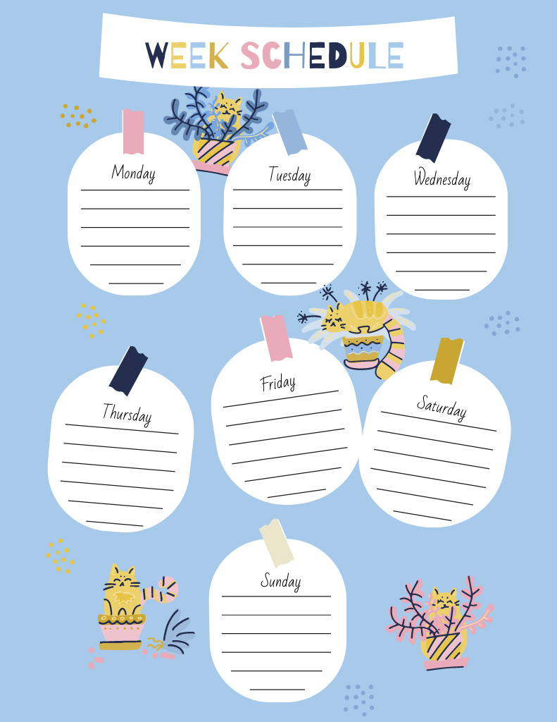 Week Schedule Planner with Funny Cats Notepad 8.5x11in – шаблон для дизайну