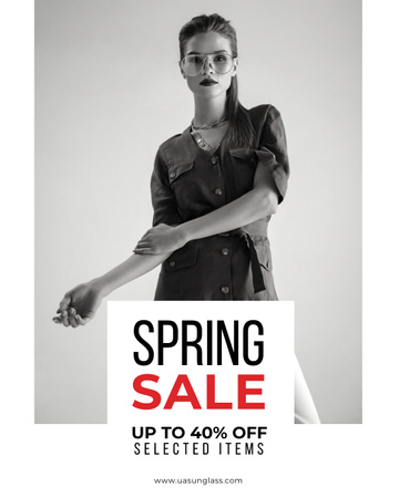 Spring Sale with Attractive Woman in Black and White Poster 16x20in – шаблон для дизайна