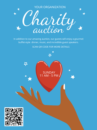 Объявление благотворительного аукциона с сердцем в руке Poster 36x48in – шаблон для дизайна