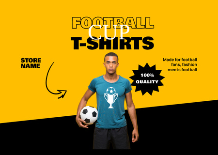 Szablon projektu Wyprzedaż T-shirtów drużyny piłkarskiej z mężczyzną w kolorze niebieskim Flyer A6 Horizontal