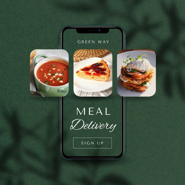 Food Delivery Offer with Tasty Dishes on Screen Animated Post Design Template