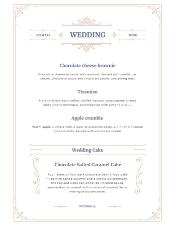 Ontwerpsjabloon van Menu 8.5x11in van Wedding Desserts List With Caramel Cake