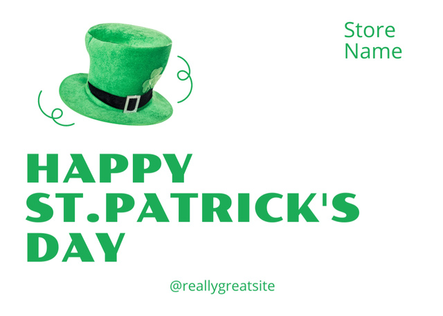 Festive St. Patrick's Day Greeting with Green Hat Postcard 5x7in – шаблон для дизайна