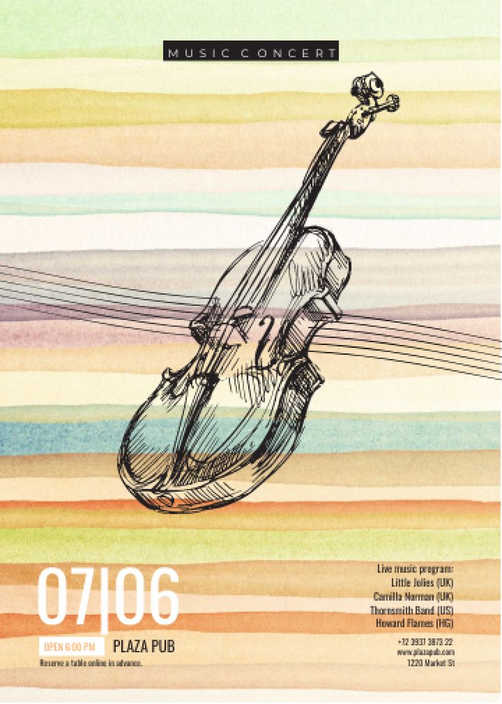 Ontwerpsjabloon van Invitation van Classical Music Concert Violin Sketch