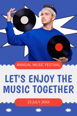 Annual Music Festival Announcement With Vinyl Records Pinterest Design Template