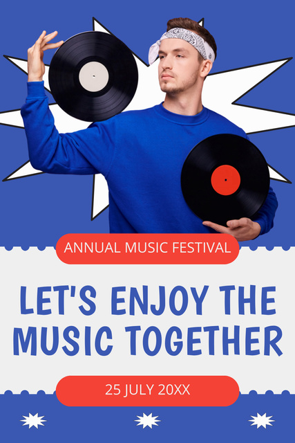 Ontwerpsjabloon van Pinterest van Annual Music Festival Announcement With Vinyl Records