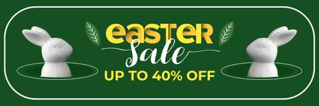 Easter Sale Promotion with White Rabbits on Green Twitter Šablona návrhu