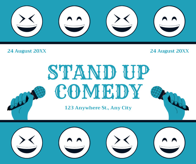 Comedy Show Announcement with Smilies on Blue Facebookデザインテンプレート