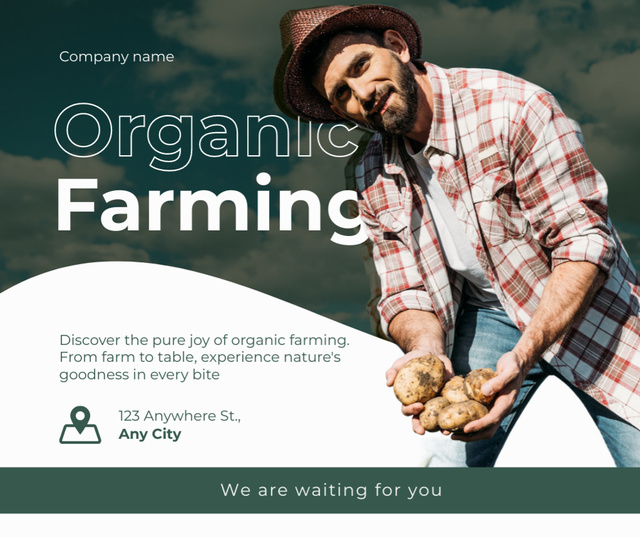 Designvorlage Farmer in Hat Harvesting Potatoes für Facebook