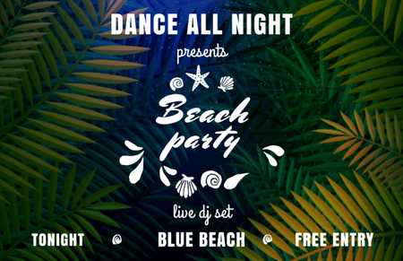 Dance Party Announcement with Palm Tree Leaves Flyer 5.5x8.5in Horizontal Tasarım Şablonu