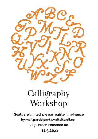 Calligraphy Workshop Announcement Letters on White Flyer A6 Design Template