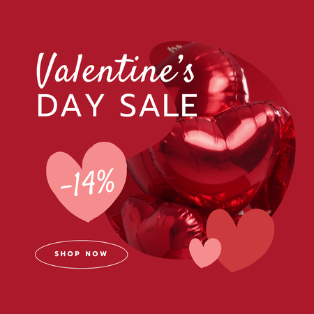 Saint Valentine`s Sale Offer With Balloons and Hearts Animated Post Design Template