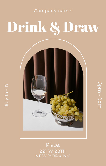 Drink And Draw Party Announcement on Beige Invitation 4.6x7.2in Tasarım Şablonu