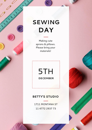 Sewing day event with needlework tools Flyer A5 Design Template