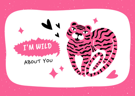 Love Phrase with Cute Pink Tiger Postcard 5x7in Design Template