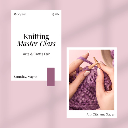 Template di design Annuncio del workshop di lavoro a maglia su viola Instagram