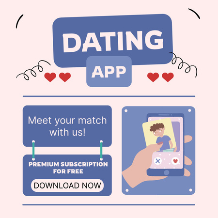 Free Premium Subscription Offer for Dating App Instagram Design Template