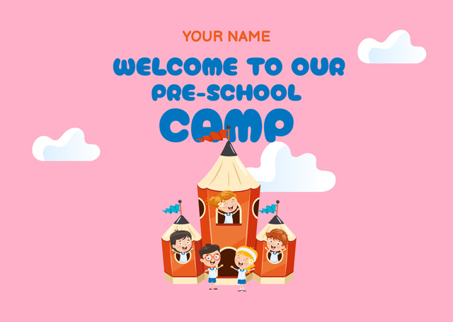 Exclusive Pre-School Camp Promotion In Pink Flyer A6 Horizontal – шаблон для дизайну