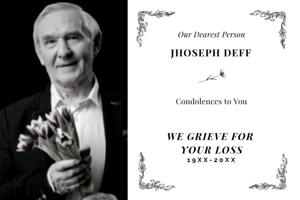 Designvorlage Funeral Remembrance Message in Ornamental Frame für Postcard 4x6in