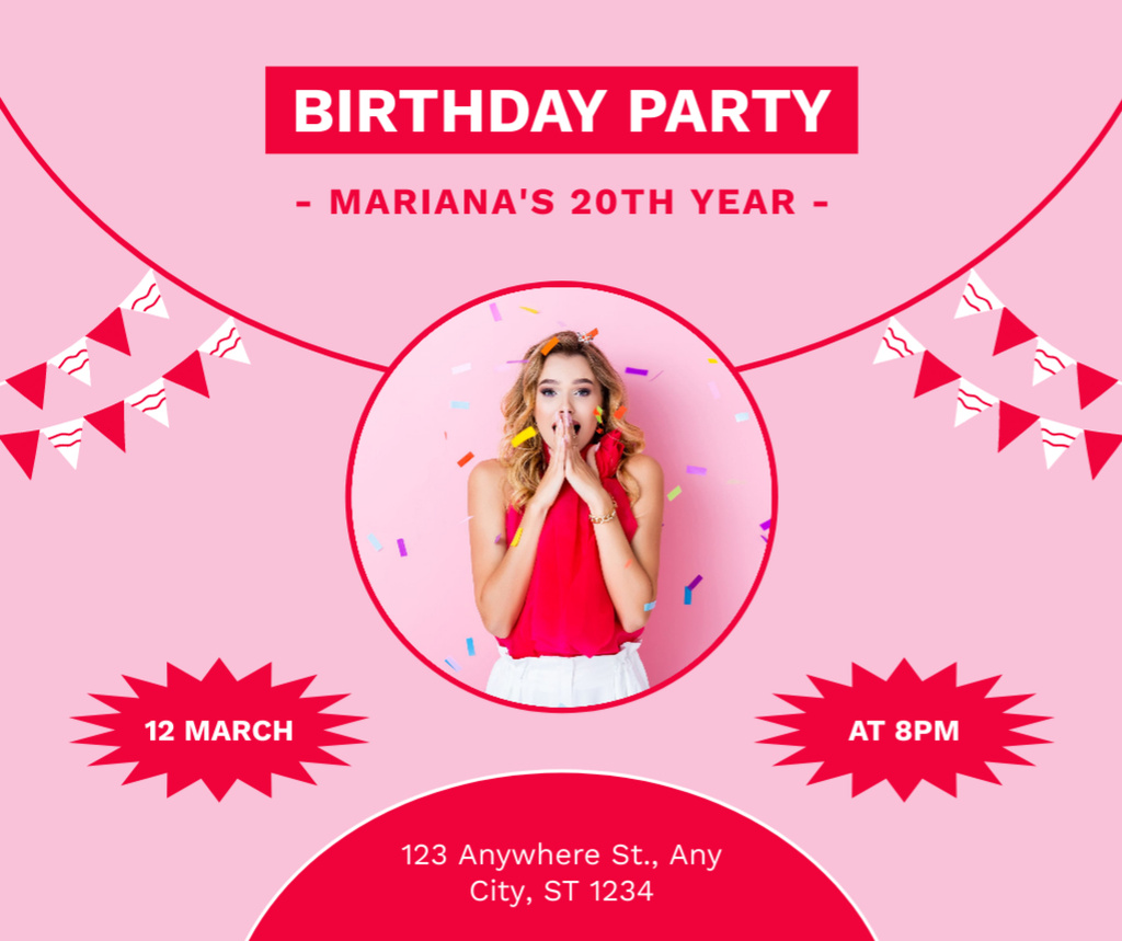 Announcement of Birthday Party of Beautiful Young Blonde Facebook Design Template
