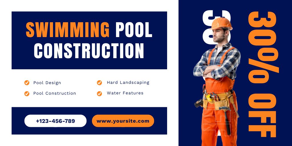 Designvorlage Discount on the Services of Pool Construction Company für Twitter