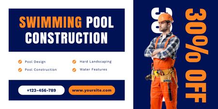 Discount on the Services of Pool Construction Company Twitter Design Template