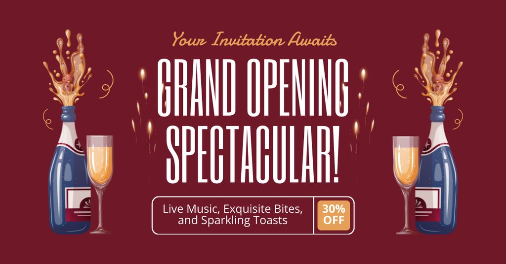 Modèle de visuel Grand Opening Celebration With Sparkling Wine And Discount - Facebook AD