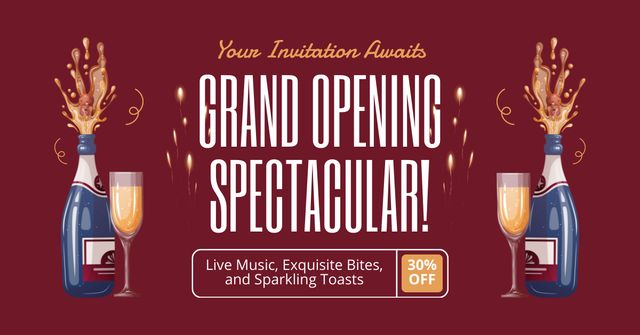 Template di design Grand Opening Celebration With Sparkling Wine And Discount Facebook AD